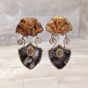 Vintage Clip On Earrings Extra Large Stunning Statement Brown & Amber Tones
